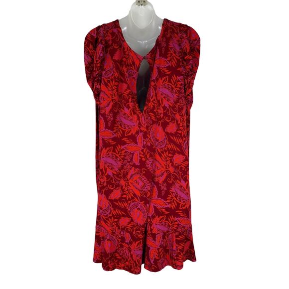 Free People HELLO LOVER Floral Ruched Long Sleeve Flowy Tunic Top Dress in Red M - Picture 7 of 10